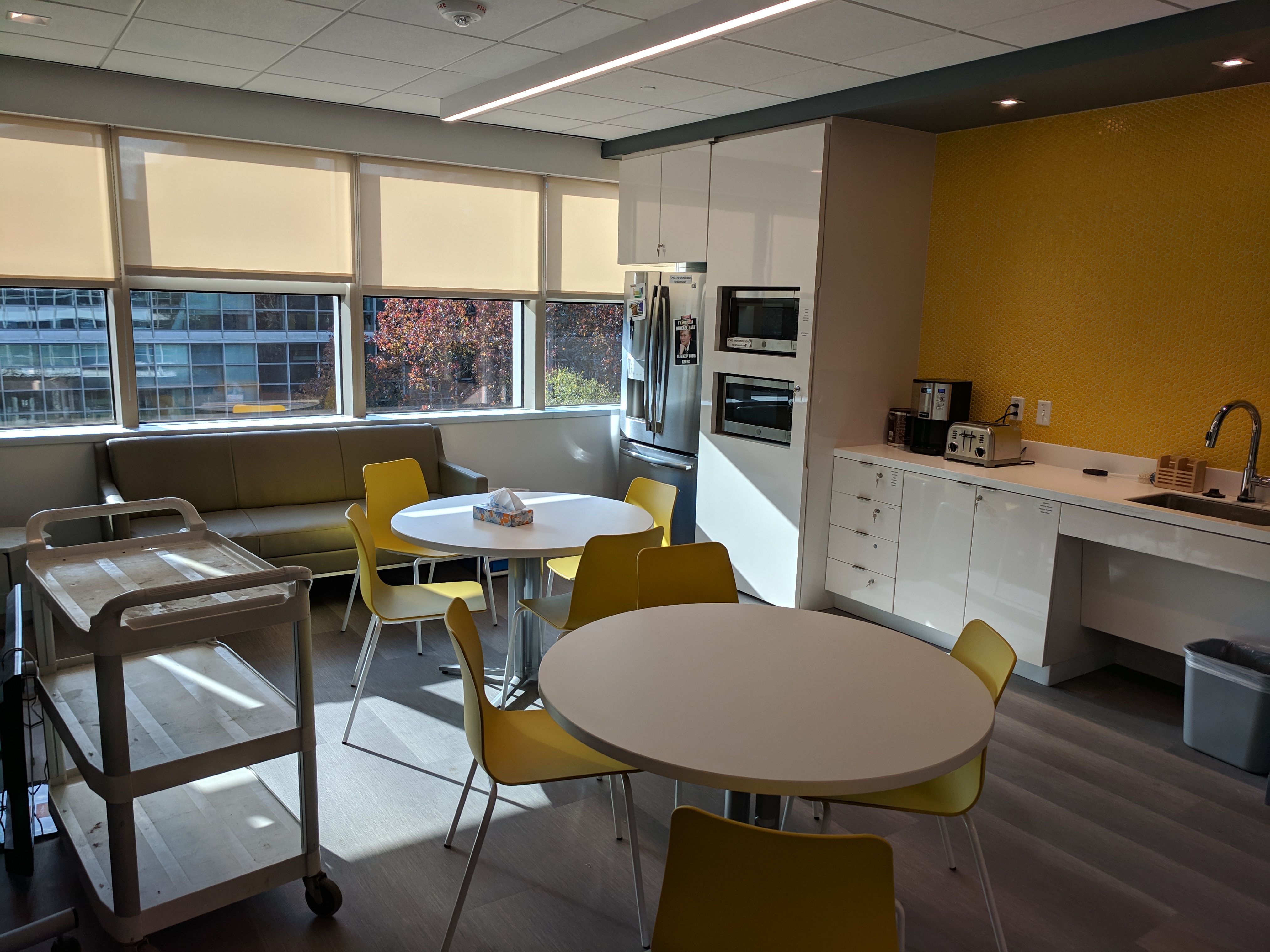 Our collaborative space/kitchen complete with couch and tables!